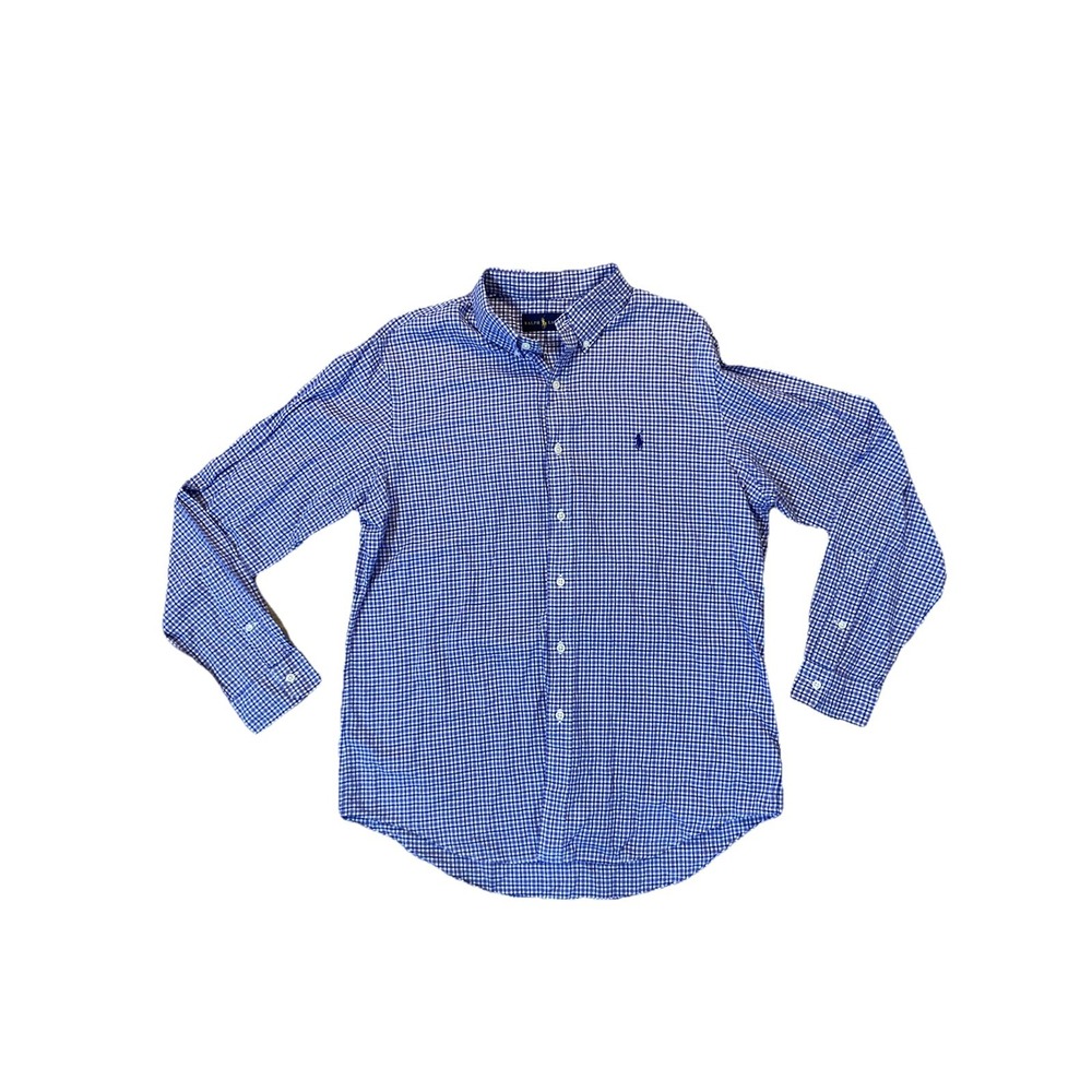 Ralph Lauren Mens Purple Plaid Long Sleeve Button Down Shirt Sz L 100% Cotton